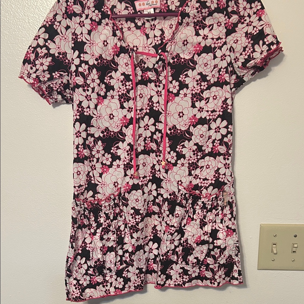 Koi Black and Pink Floral Blouse
